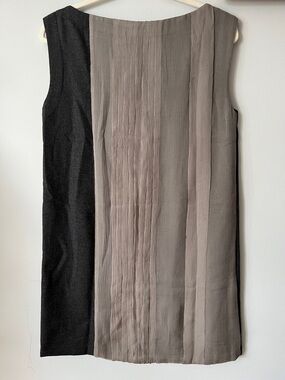 Preppy architectural shapeless 100% wool shift casual midi sleeveless dress